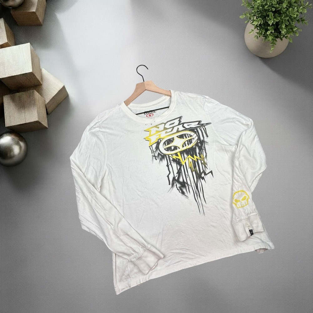 Vintage No Fear Long Sleeve‎ Graphic T-Shirt White Mens XL Y2K Skater Grunge